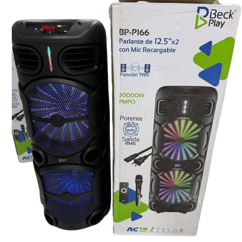CABINA 2 PARLANTES BECK PLAY USB, BLUETOOHT,FM MICROFONO RECARGABLE